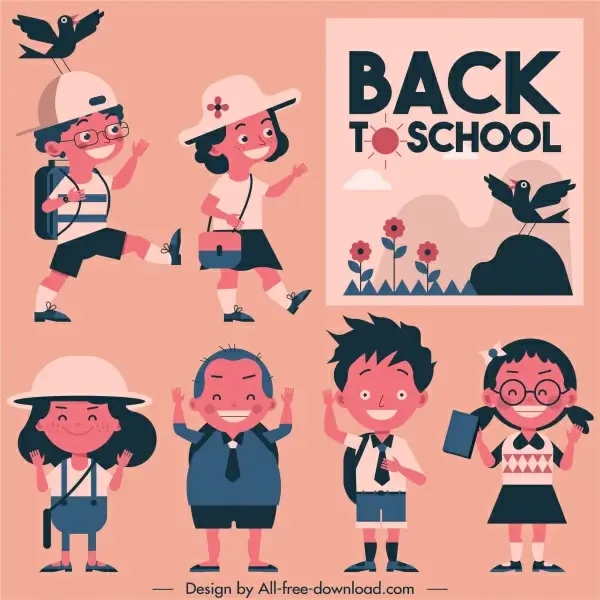 back too school banner cute schoolchildren sketch