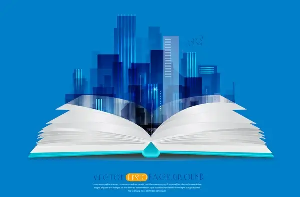 background vector illustration with book and vignette cityscape