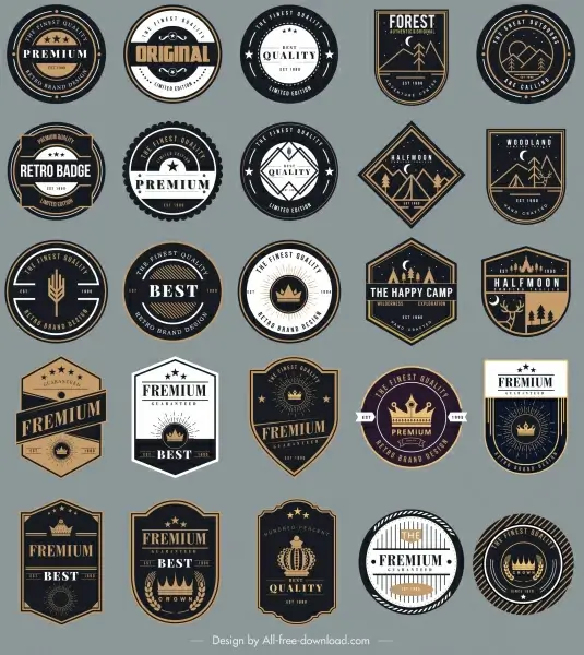 badges templates collection elegant black white shapes