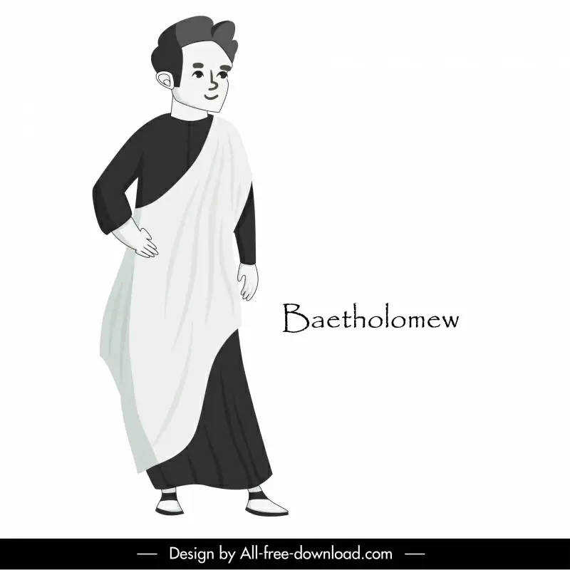baetholomew apostle icon black white retro cartoon character outline
