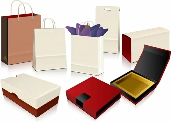 shopping design elements bags boxes icons 3d design