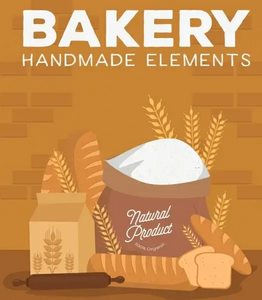 bakery advertisement bread flour cereal icons decor