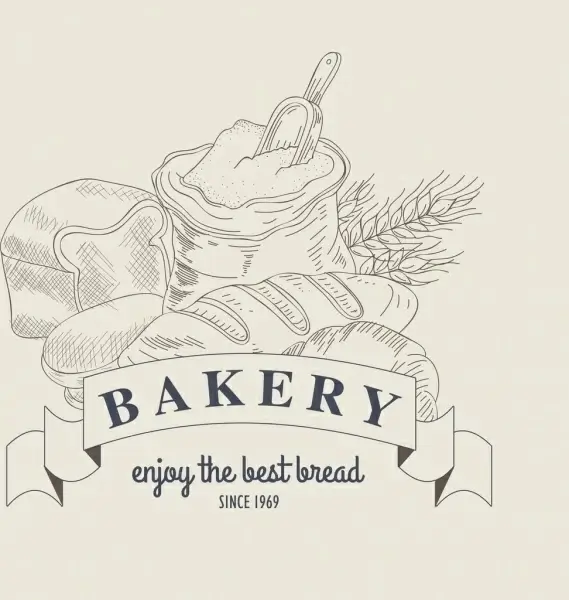 bakery advertisement flour bread ribbon icons classical design
