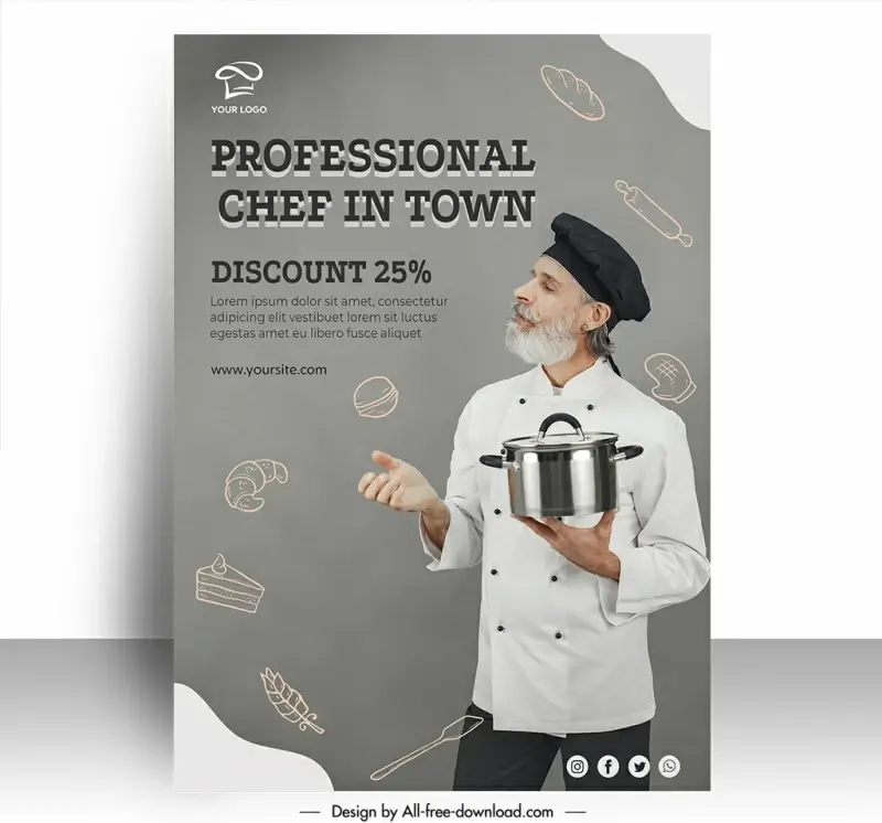 bakery advertising poster template old chef realistic  