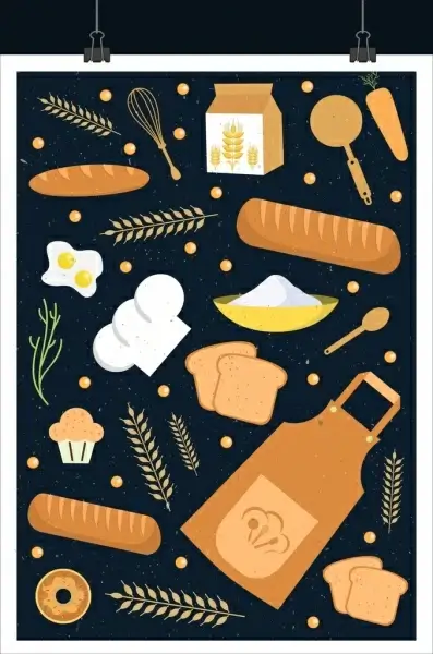 bakery background bread barley flour icons repeating decor