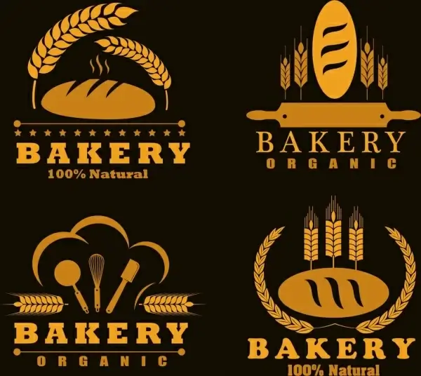 bakery logotypes bread barley icons dark yellow design