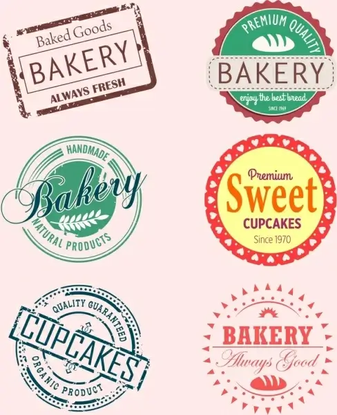 bakery stamps sets classical design various shapes isolation