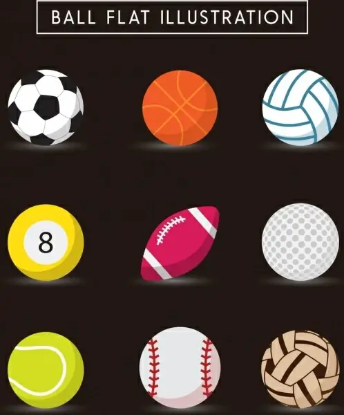 ball icons collection various colored flat design