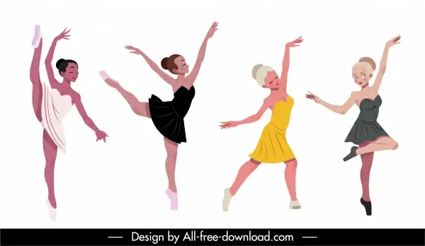 ballerina icons dynamic cartoon characters sketch