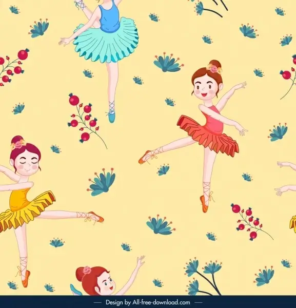 ballerina pattern cute dancing girl decor cartoon sketch