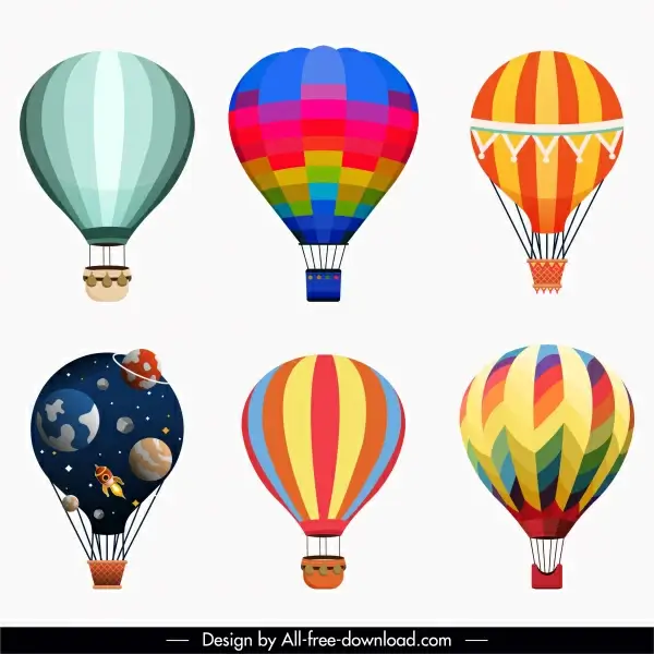 balloon icons colorful flat sketch