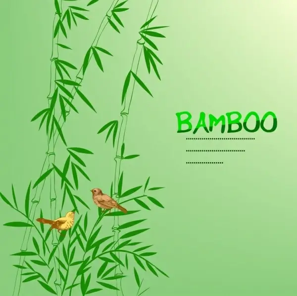 bamboo background green handdrawn icon bird decor