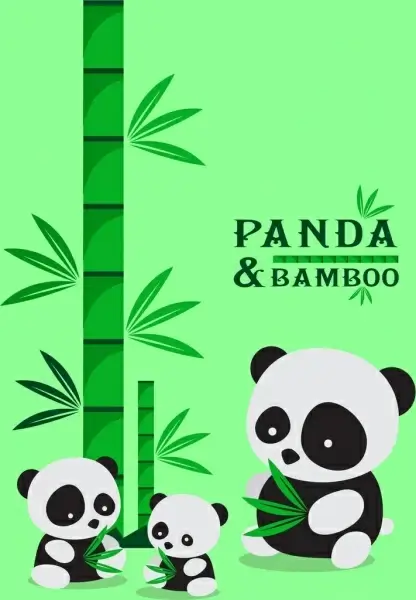 bamboo panda background green icons cute cartoon design