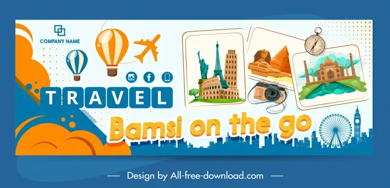 bamsi on the go travel banner template flat tourism landmark elements decor