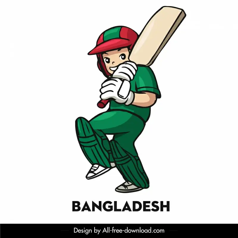 bangladesh cricket team icon dynamic cartoon character sketch