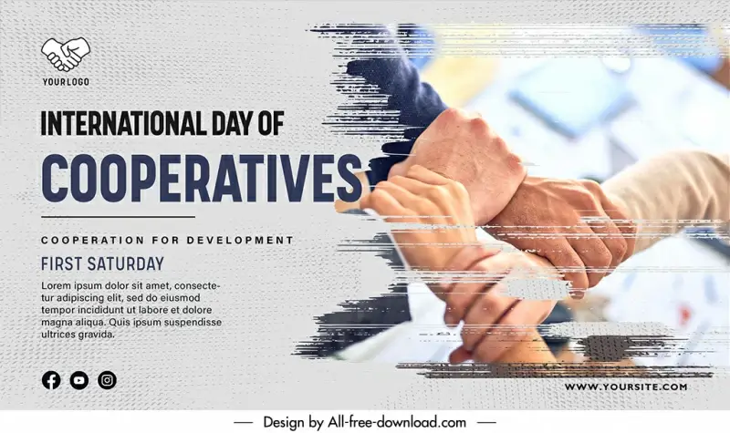 banner cooperatives day template closeup realistic grunge hands connection design