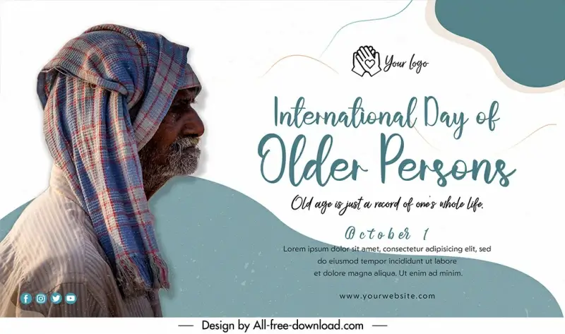 banner happy international day of older persons template old man sketch realistic design 