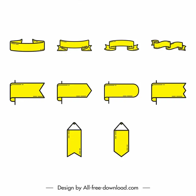 banner icon sets yellow elegant classical ribbon shapes sketch