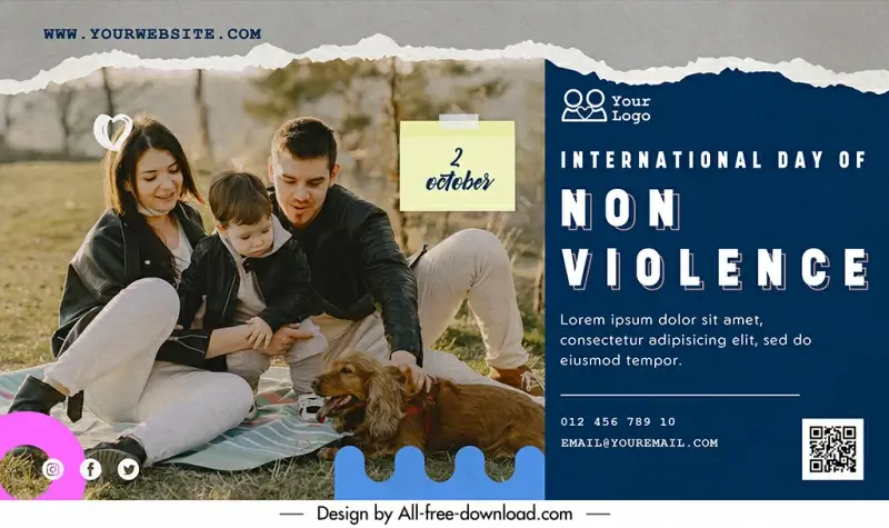 banner international day of non violence template happy family sketch modern realistic design 