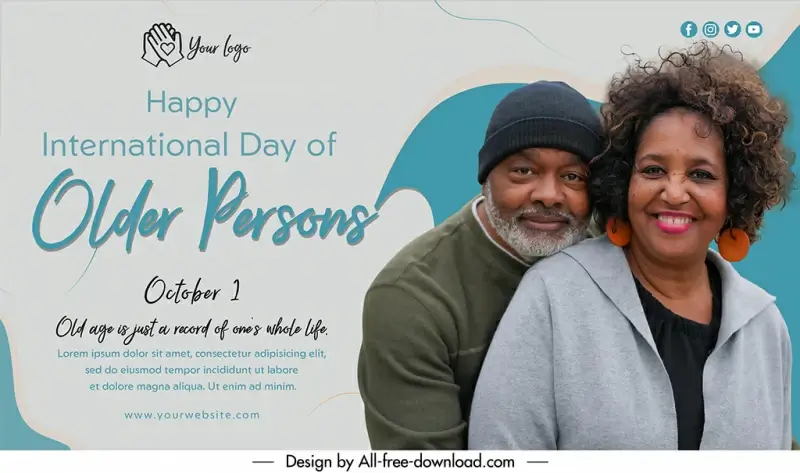 banner international day of older persons template happy smiling couple sketch modern realistic design 