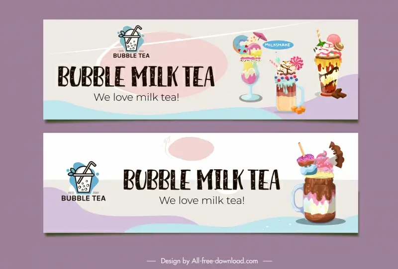 banner milk tea advertising template yummy decorated ice cream glass decor