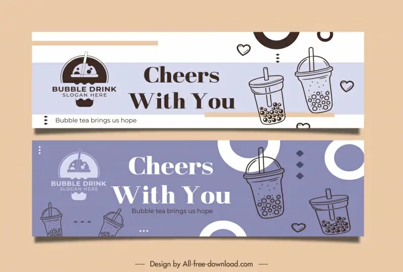 banner milk tea template flat handdrawn circles cup objects sketch