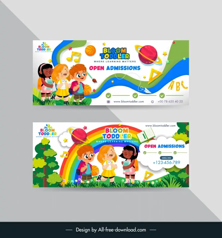 banner preschool template colorful cute cartoon education elements design