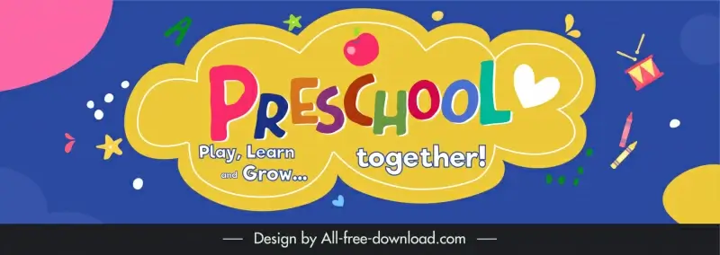 banner preschool template flat education elements cloud texts decor