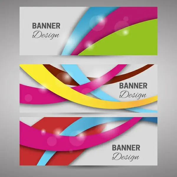 banner sets with colorful curved lines design