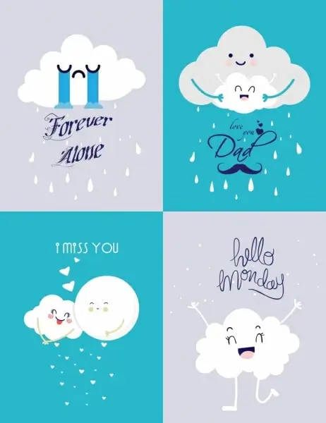 banner templates collection stylized cloud icons decor