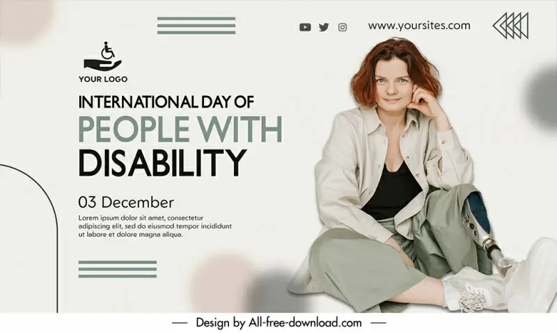banner world day of disabled persons template disabled woman sketch realistic design 