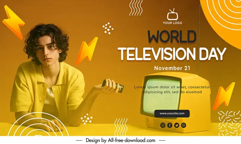 banner world television day template young boy sketch modern realistic design 
