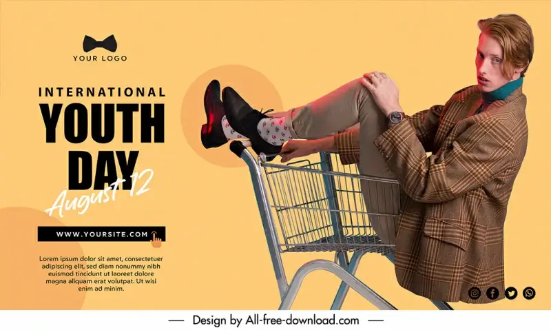banner youth day template young man sitting in trolley sketch modern realistic design 