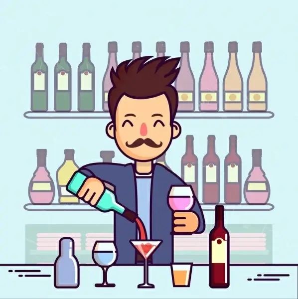 bar background bartender wine glass bottle icons