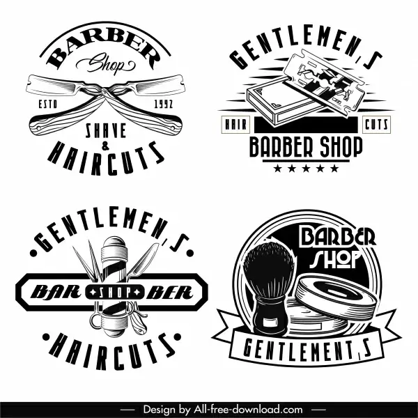 barber shop logotype black white classical design
