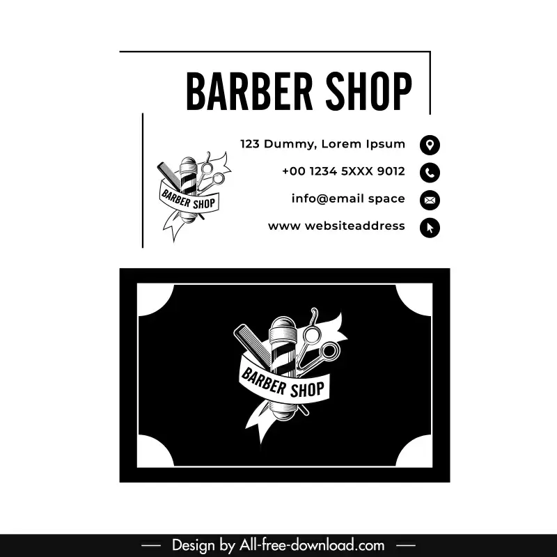 barber shop name card template contrast black white