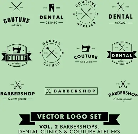 barbershop with couture and dental vector logos