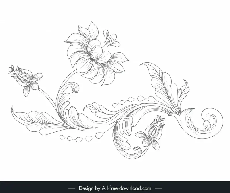 baroque floral decoration design elements classic stylized dahlias outline