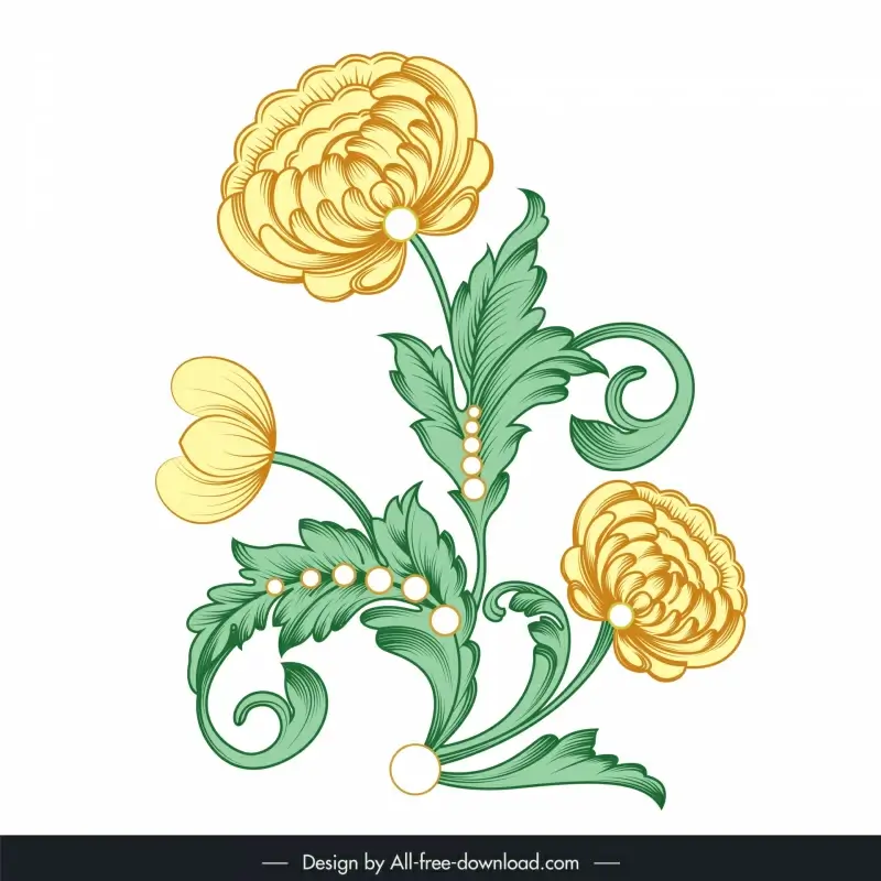 baroque floral ornament design elements elegant stylized chrysanthemums