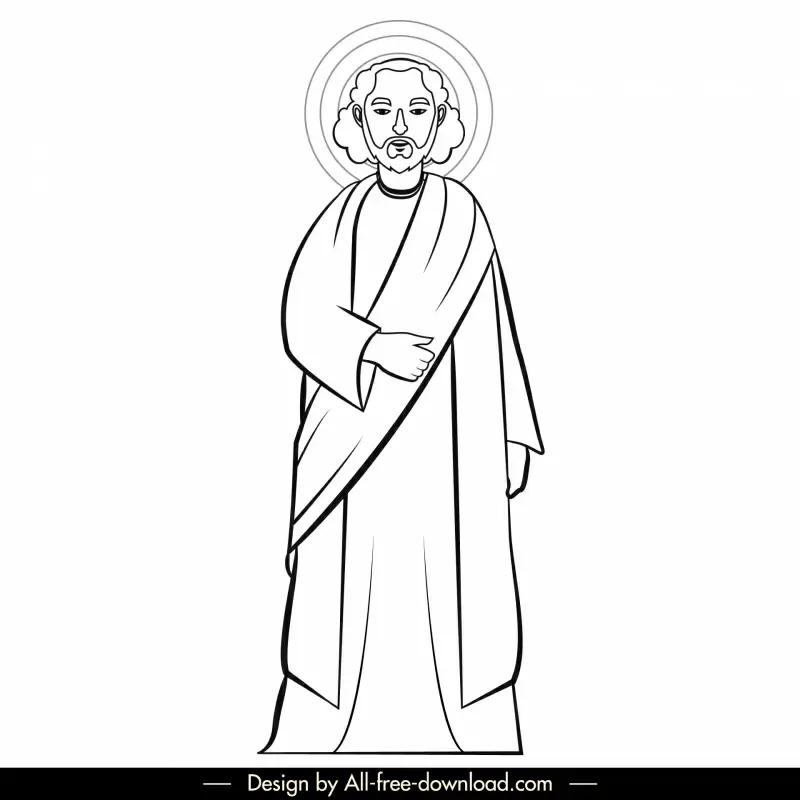 bartholomew christian apostle icon black white retro cartoon character outline 