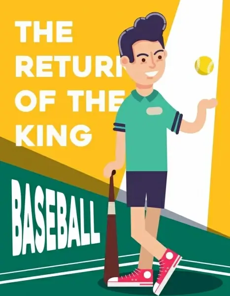 baseball banner player icon cartoon character
