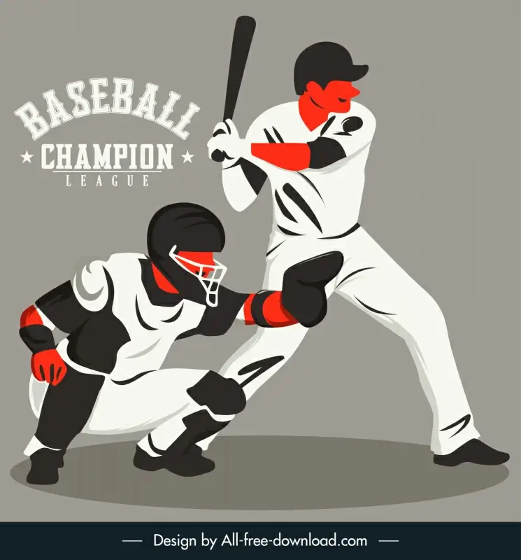 baseball champion league banner dynamic cartoon players sketch