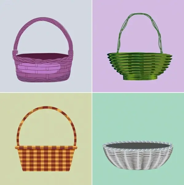 basket icons colored classical decor traditional craft design