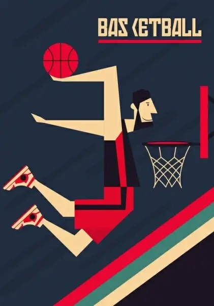 basketball background male player icon colored cartoon
