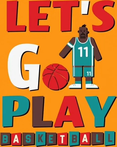 basketball baner black male player icon texts decor