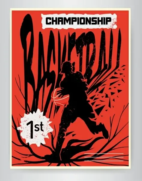 basketball championship banner red silhouette decor