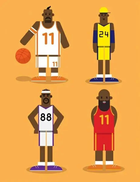 basketball player icons funny cartoon characters