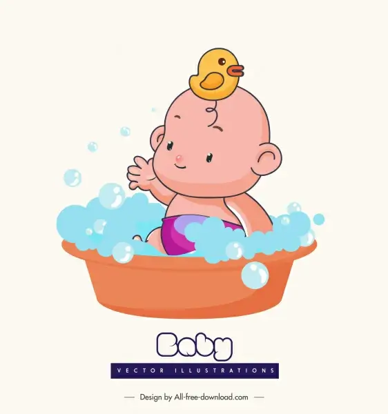 bathing baby icon cute cartoon character