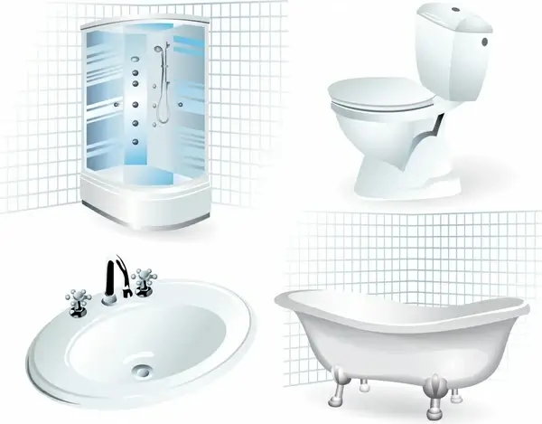 bathroom supplies icons modern 3d sketch