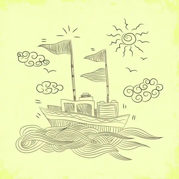 beach drawing handdrawn design wave boat sun icons